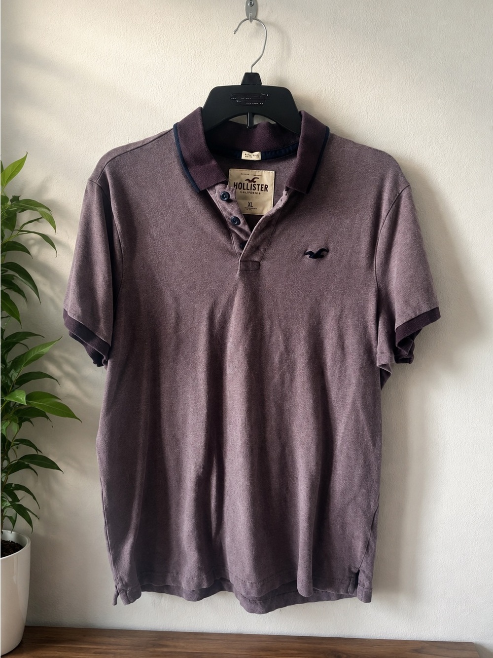 Hollister Men's Dusty Purple Polo with Dark Trim